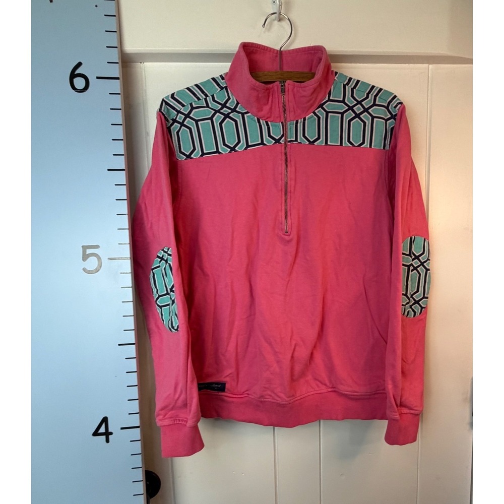 Simply Southern Large Quarter Zip Pullover‎ Barbiecore Pink Jacket & Geometric